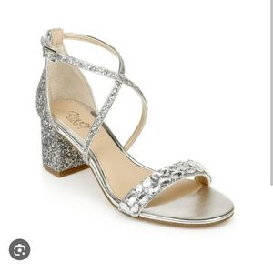 JEWEL BADGLEY MISCHKA Womens Rhinestones Ankle Strap Block Heels 10